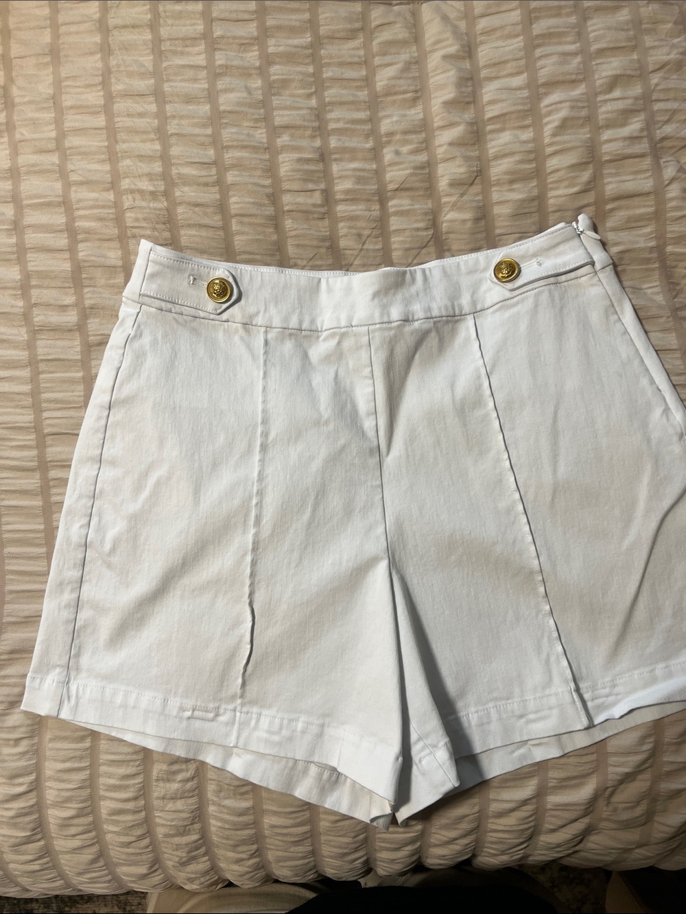 INC Classic White High-Waist Women's Shorts with Gold Button Detail